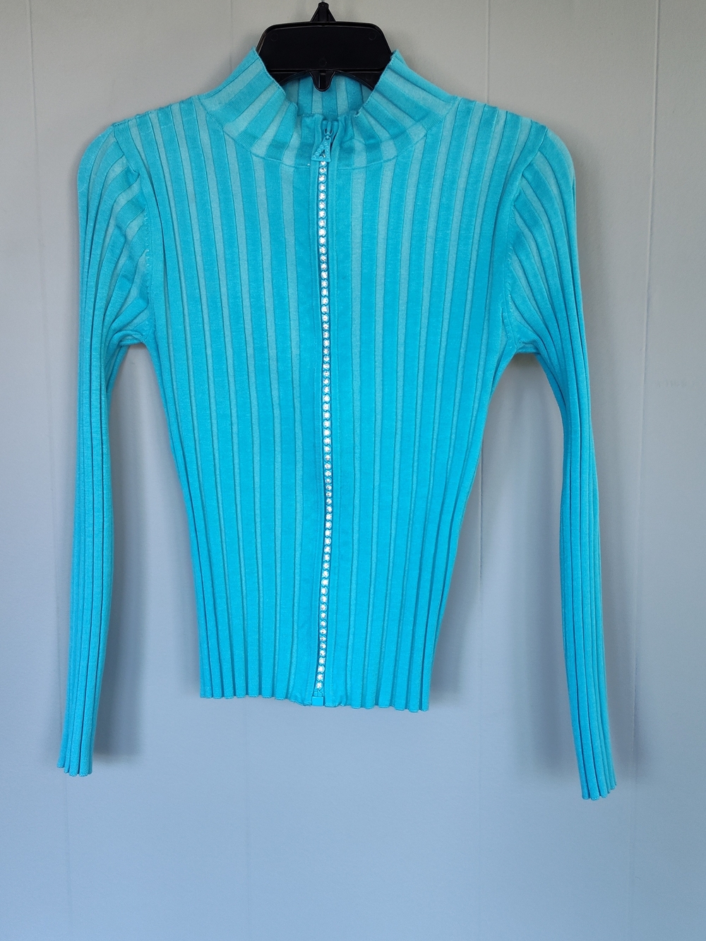 Vintage Belldini Ribbed Zip-Up Sweater Jacket - Aqua Blue - Small